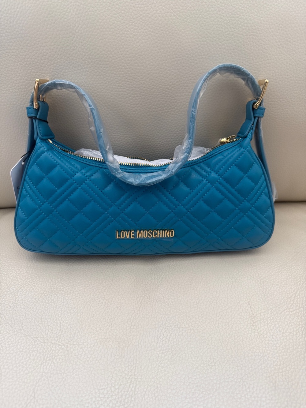 Love Moschino quilted-design logo-detail shoulder bag blue